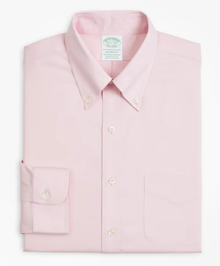 Dress Shirts Men Brooks Brothers Stretch Milano SlimFit Dress Shirt NonIron Pinpoint ButtonDown Collar Pink