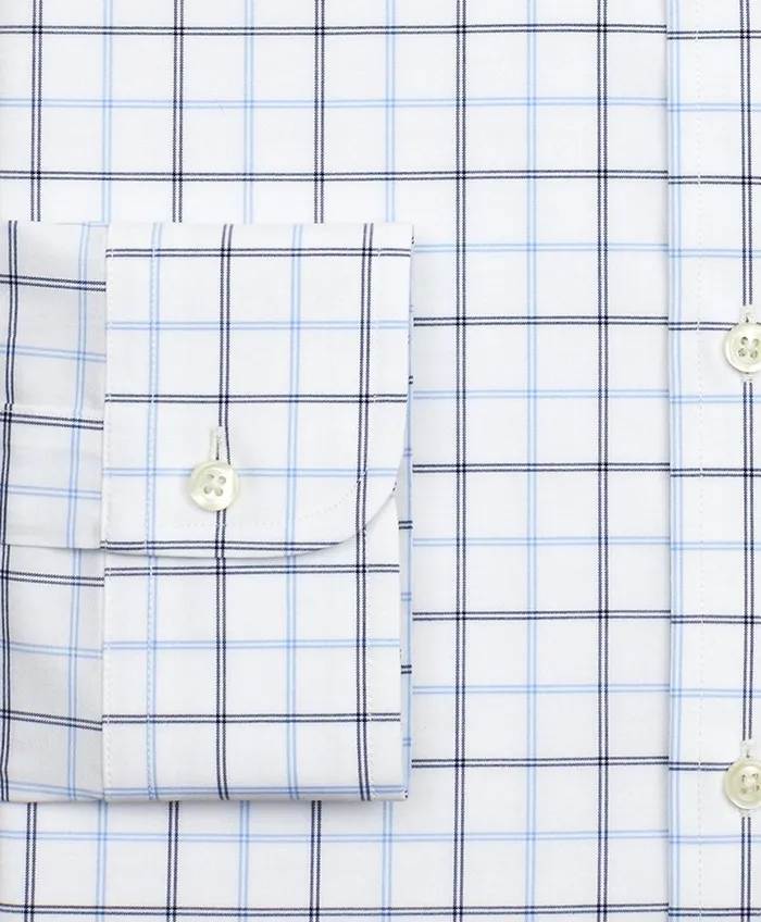 Dress Shirts Men Brooks Brothers Stretch Milano SlimFit Dress Shirt NonIron Poplin ButtonDown Collar DoubleGrid Check Blue