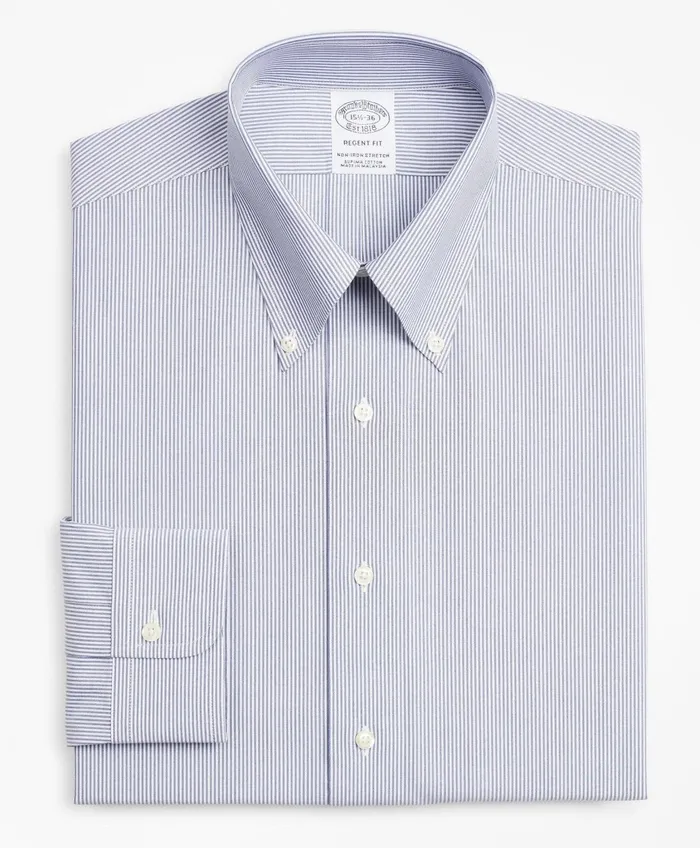 Dress Shirts Men Brooks Brothers Stretch Milano SlimFit Dress Shirt NonIron Poplin ButtonDown Collar Fine Stripe Navy
