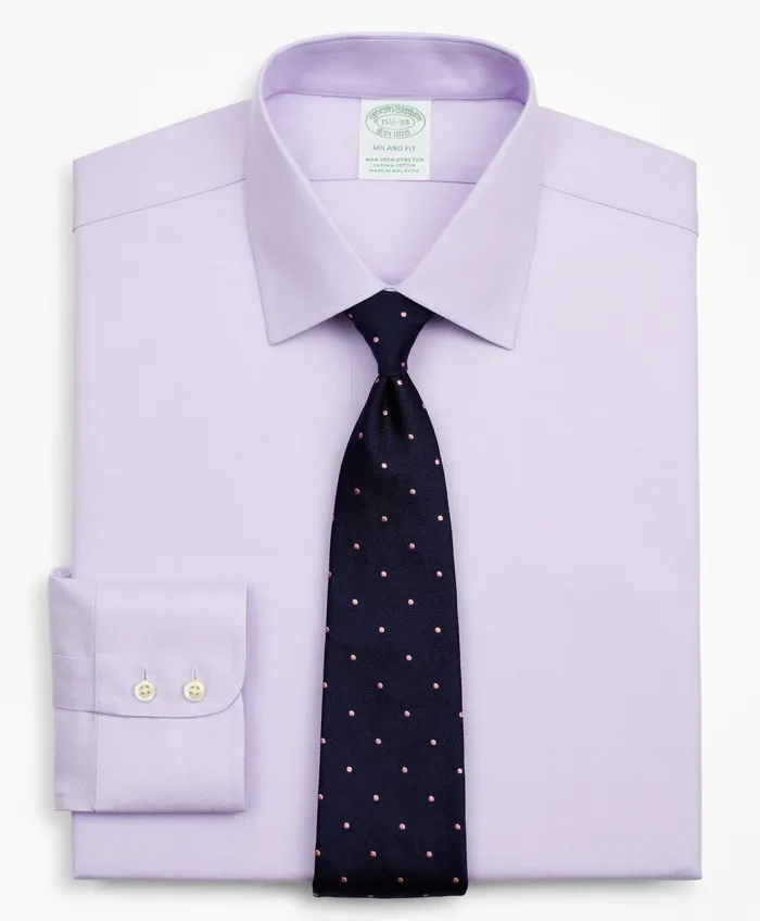 Dress Shirts Men Brooks Brothers Stretch Milano SlimFit Dress Shirt NonIron Twill Ainsley Collar Lavender