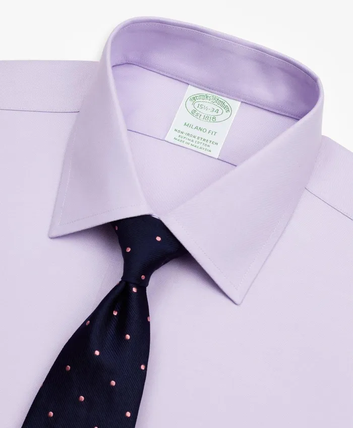 Dress Shirts Men Brooks Brothers Stretch Milano SlimFit Dress Shirt NonIron Twill Ainsley Collar Lavender