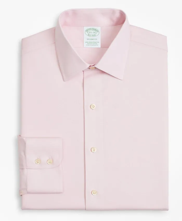 Dress Shirts Men Brooks Brothers Stretch Milano SlimFit Dress Shirt NonIron Twill Ainsley Collar Pink