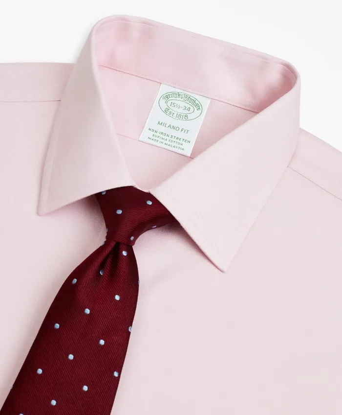 Dress Shirts Men Brooks Brothers Stretch Milano SlimFit Dress Shirt NonIron Twill Ainsley Collar Pink