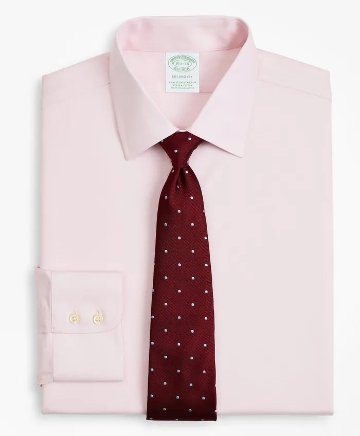 Dress Shirts Men Brooks Brothers Stretch Milano SlimFit Dress Shirt NonIron Twill Ainsley Collar Pink