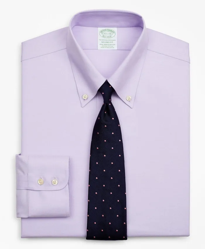 Dress Shirts Men Brooks Brothers Stretch Milano SlimFit Dress Shirt NonIron Twill ButtonDown Collar Lavender