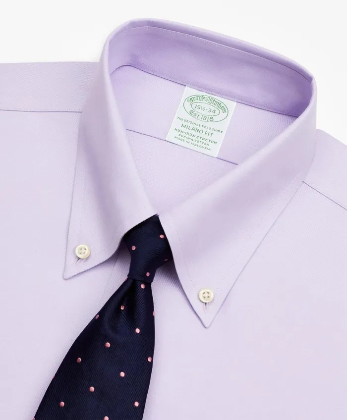 Dress Shirts Men Brooks Brothers Stretch Milano SlimFit Dress Shirt NonIron Twill ButtonDown Collar Lavender