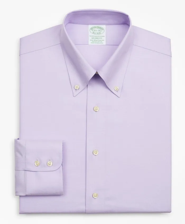 Dress Shirts Men Brooks Brothers Stretch Milano SlimFit Dress Shirt NonIron Twill ButtonDown Collar Lavender