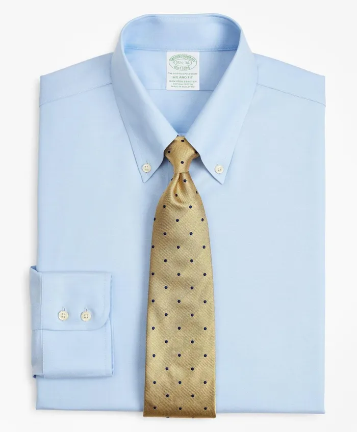 Dress Shirts Men Brooks Brothers Stretch Milano SlimFit Dress Shirt NonIron Twill ButtonDown Collar Light Blue