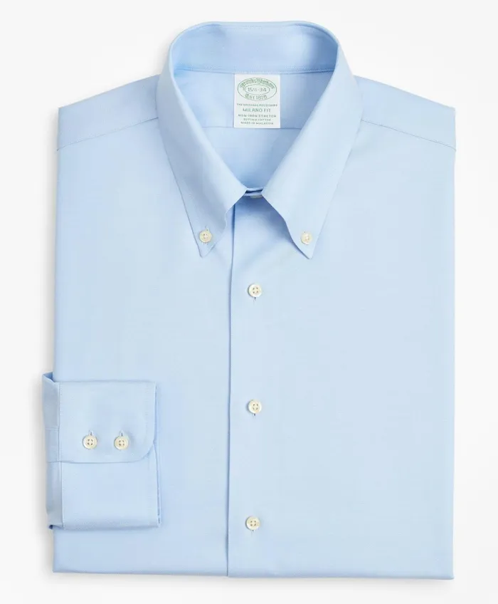 Dress Shirts Men Brooks Brothers Stretch Milano SlimFit Dress Shirt NonIron Twill ButtonDown Collar Light Blue