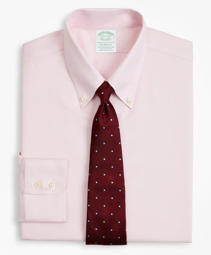 Dress Shirts Men Brooks Brothers Stretch Milano SlimFit Dress Shirt NonIron Twill ButtonDown Collar Pink