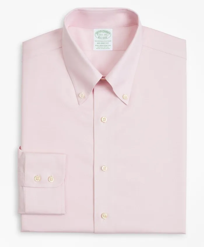 Dress Shirts Men Brooks Brothers Stretch Milano SlimFit Dress Shirt NonIron Twill ButtonDown Collar Pink
