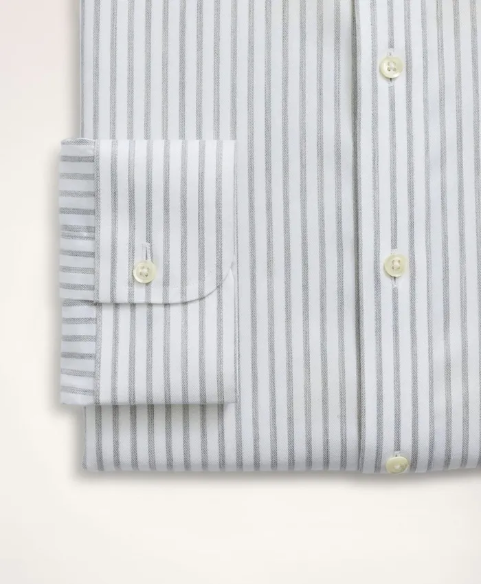 Dress Shirts Men Brooks Brothers Stretch Milano SlimFit Dress Shirt NonIron Twill Stripe Ainsley Collar Grey