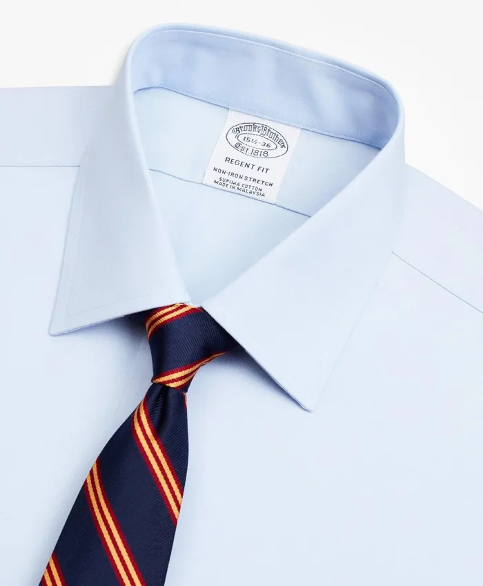 Dress Shirts Men Brooks Brothers Stretch Regent RegularFit Dress Shirt NonIron Pinpoint Ainsley Collar French Cuff Pinpoint Light Blue