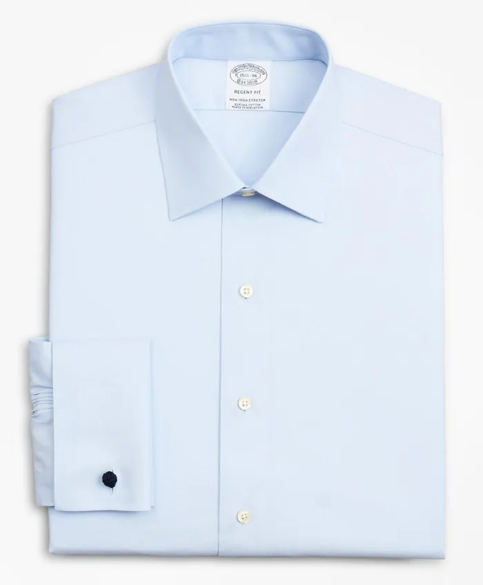 Dress Shirts Men Brooks Brothers Stretch Regent RegularFit Dress Shirt NonIron Pinpoint Ainsley Collar French Cuff Pinpoint Light Blue