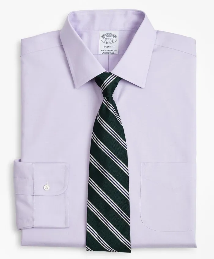 Dress Shirts Men Brooks Brothers Stretch Regent RegularFit Dress Shirt NonIron Pinpoint Ainsley Collar Lavender Dress Shirts Men Brooks Brothers Stretch Regent RegularFit Dress Shirt NonIron Pinpoint Ainsley Collar Lavender