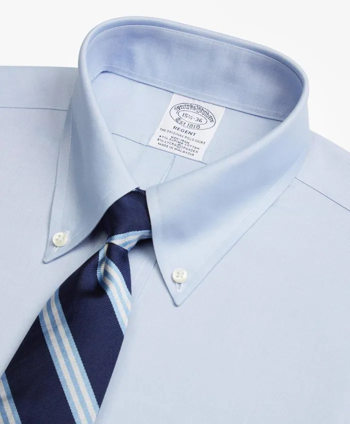 Dress Shirts Men Brooks Brothers Stretch Regent RegularFit Dress Shirt NonIron Pinpoint ButtonDown Collar Blue