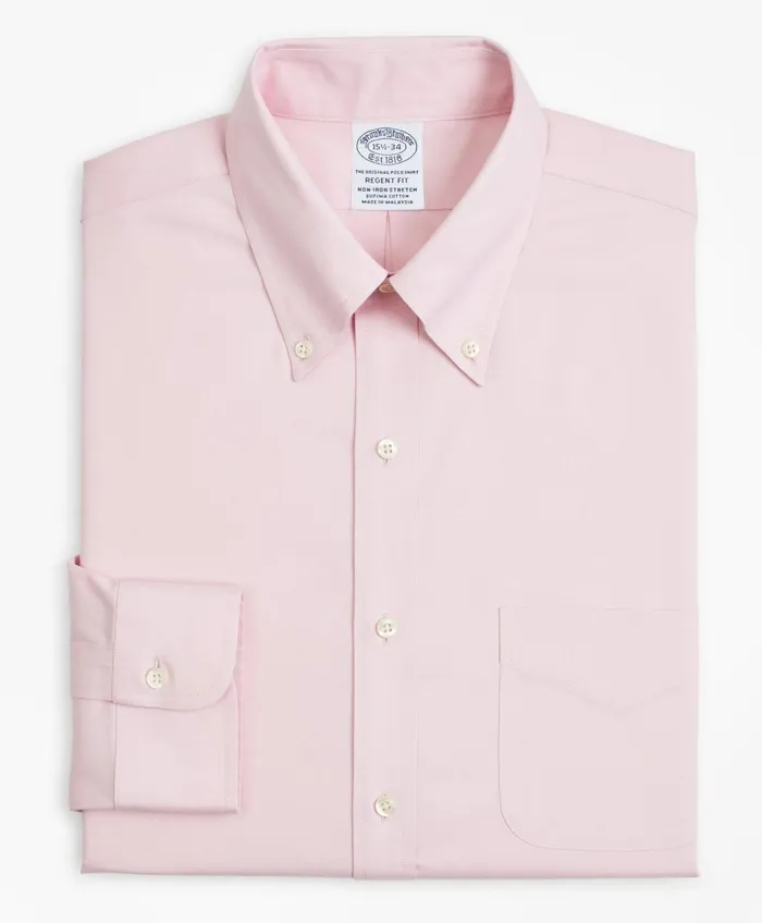 Dress Shirts Men Brooks Brothers Stretch Regent RegularFit Dress Shirt NonIron Pinpoint ButtonDown Collar Pink
