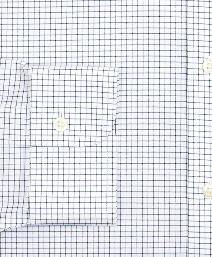 Dress Shirts Men Brooks Brothers Stretch Regent RegularFit Dress Shirt NonIron Poplin ButtonDown Collar Small Grid Check Navy