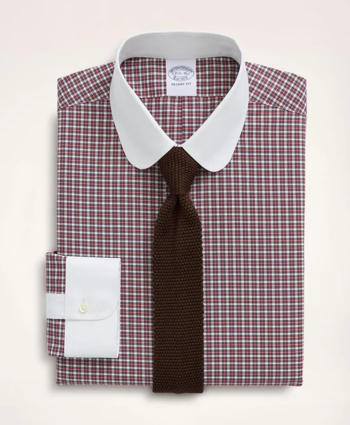 Dress Shirts Men Brooks Brothers Stretch Regent RegularFit Dress Shirt NonIron Poplin Club Collar MicroTartan White