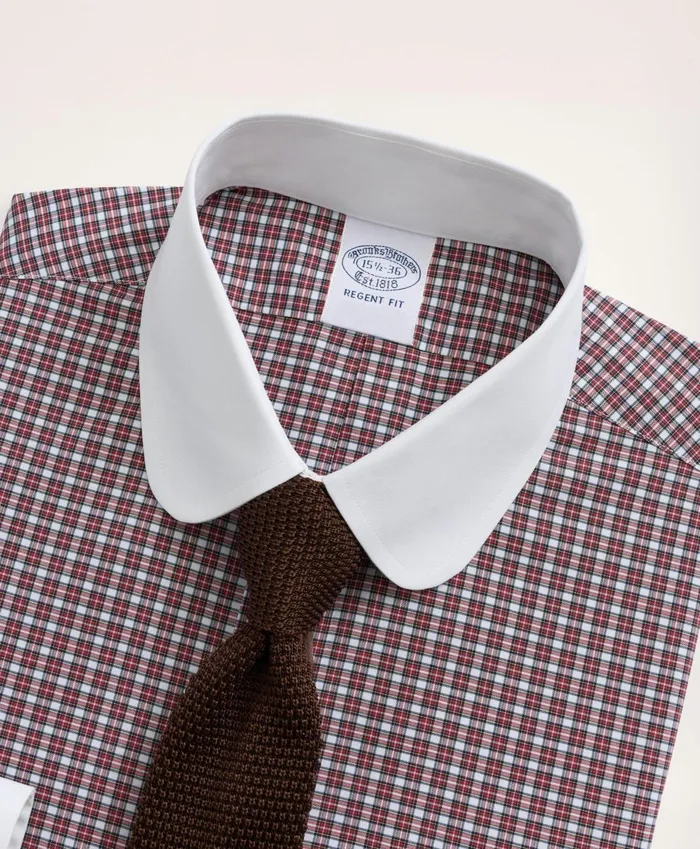 Dress Shirts Men Brooks Brothers Stretch Regent RegularFit Dress Shirt NonIron Poplin Club Collar MicroTartan White