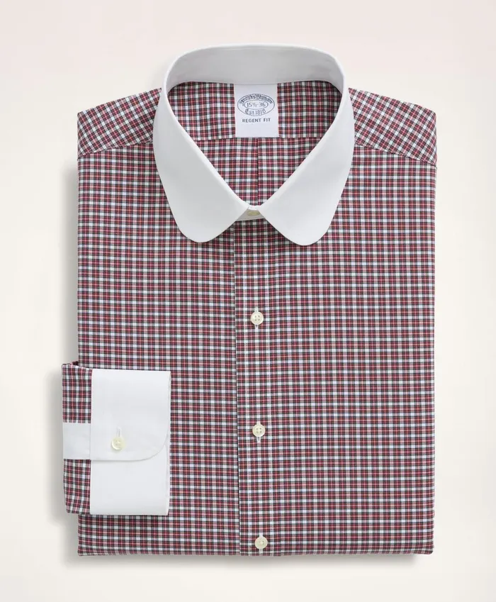 Dress Shirts Men Brooks Brothers Stretch Regent RegularFit Dress Shirt NonIron Poplin Club Collar MicroTartan White