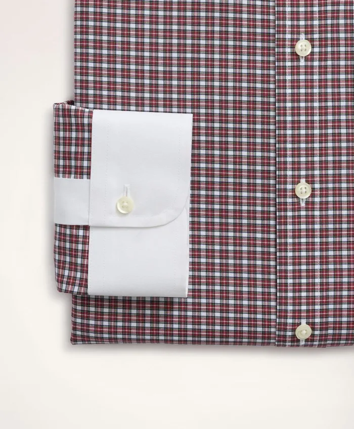Dress Shirts Men Brooks Brothers Stretch Regent RegularFit Dress Shirt NonIron Poplin Club Collar MicroTartan White