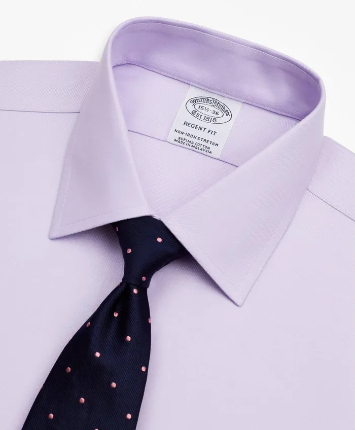 Dress Shirts Men Brooks Brothers Stretch Regent RegularFit Dress Shirt NonIron Twill Ainsley Collar Lavender