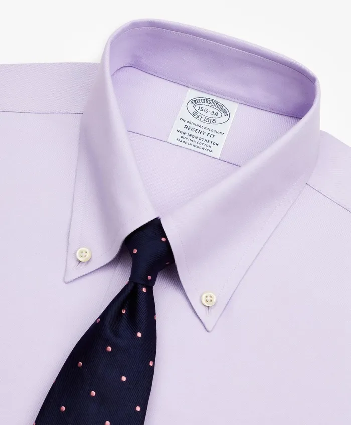 Dress Shirts Men Brooks Brothers Stretch Regent RegularFit Dress Shirt NonIron Twill ButtonDown Collar Lavender