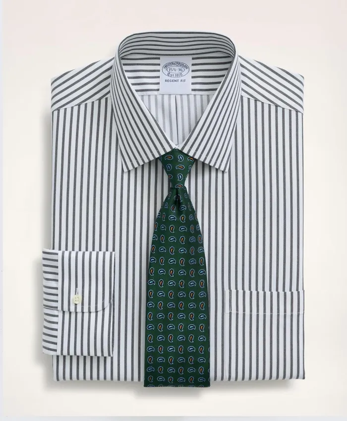Dress Shirts Men Brooks Brothers Stretch Regent RegularFit Dress Shirt NonIron Twill Stripe Ainsley Collar Navy