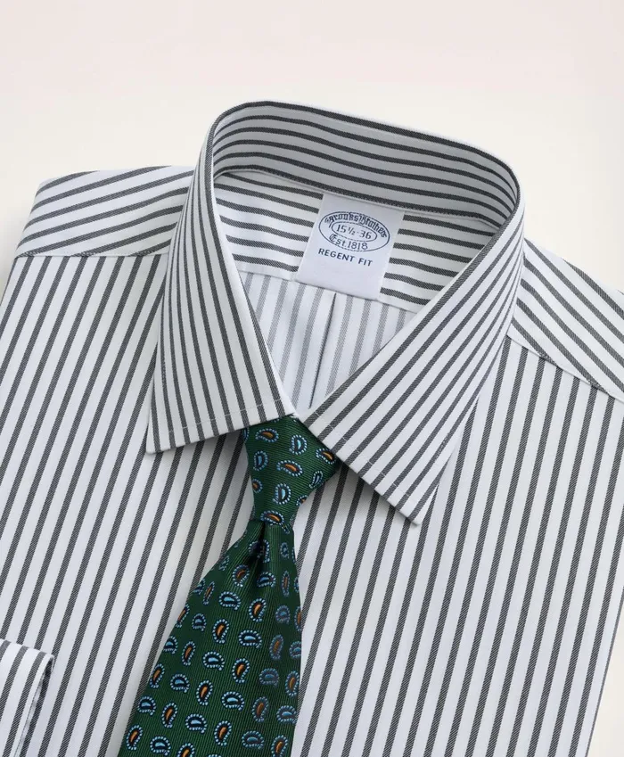 Dress Shirts Men Brooks Brothers Stretch Regent RegularFit Dress Shirt NonIron Twill Stripe Ainsley Collar Navy