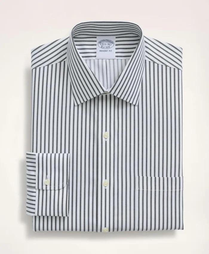 Dress Shirts Men Brooks Brothers Stretch Regent RegularFit Dress Shirt NonIron Twill Stripe Ainsley Collar Navy