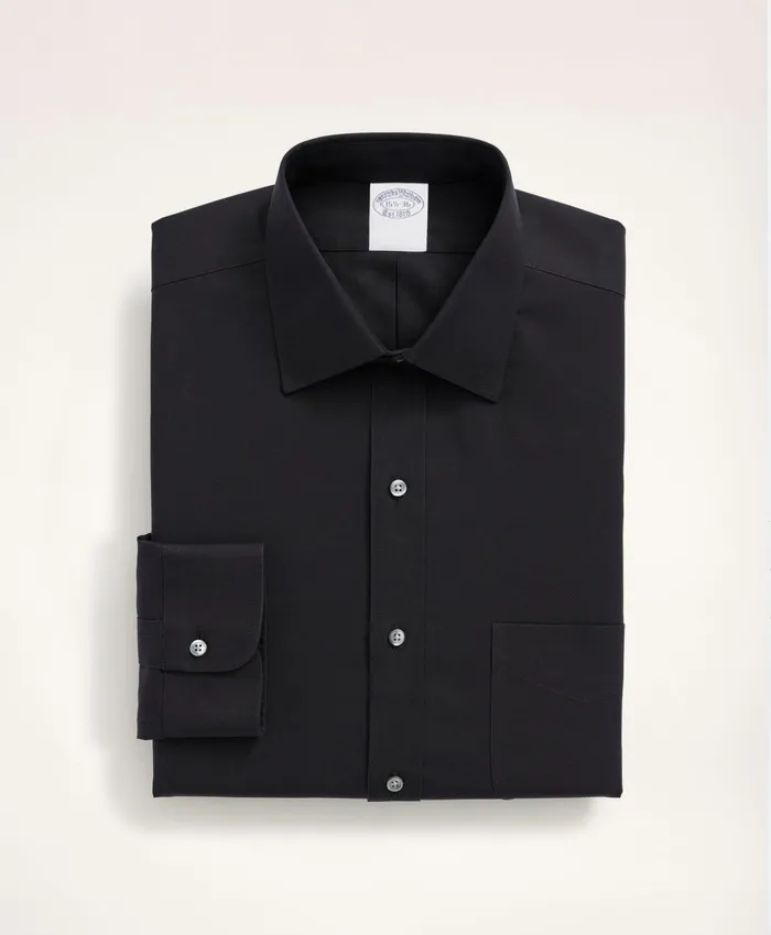 Dress Shirts Men Brooks Brothers Stretch Supima Cotton NonIron Pinpoint Oxford Ainsley Collar Dress Shirt Black
