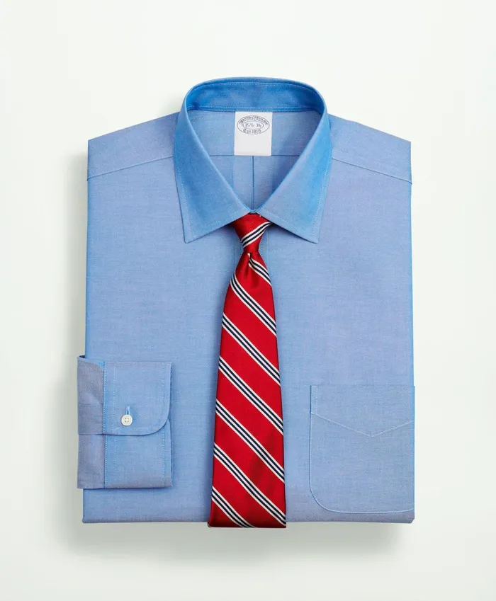 Dress Shirts Men Brooks Brothers Stretch Supima Cotton NonIron Pinpoint Oxford Ainsley Collar Dress Shirt Blue