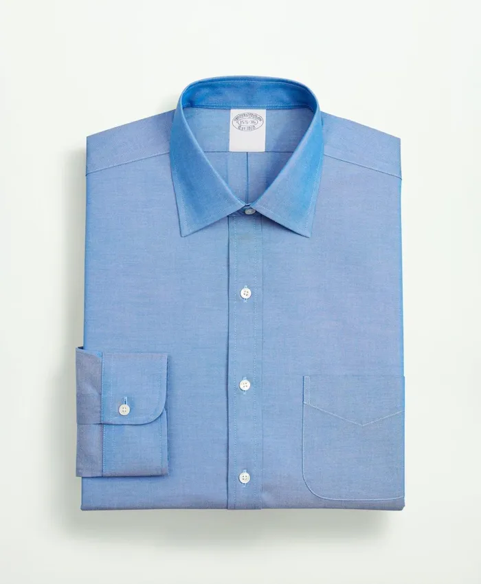 Dress Shirts Men Brooks Brothers Stretch Supima Cotton NonIron Pinpoint Oxford Ainsley Collar Dress Shirt Blue