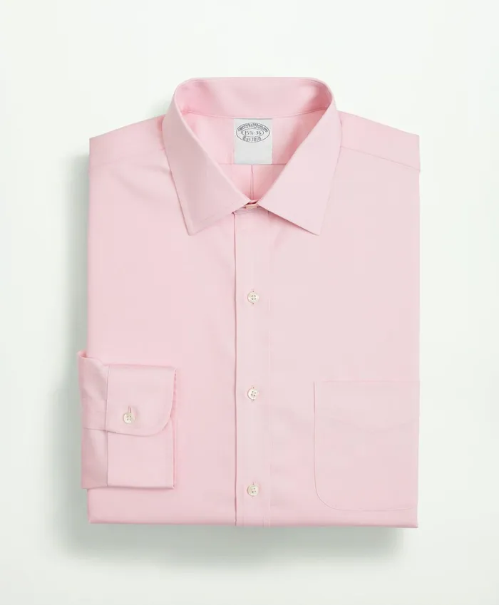 Dress Shirts Men Brooks Brothers Stretch Supima Cotton NonIron Pinpoint Oxford Ainsley Collar Dress Shirt Pink