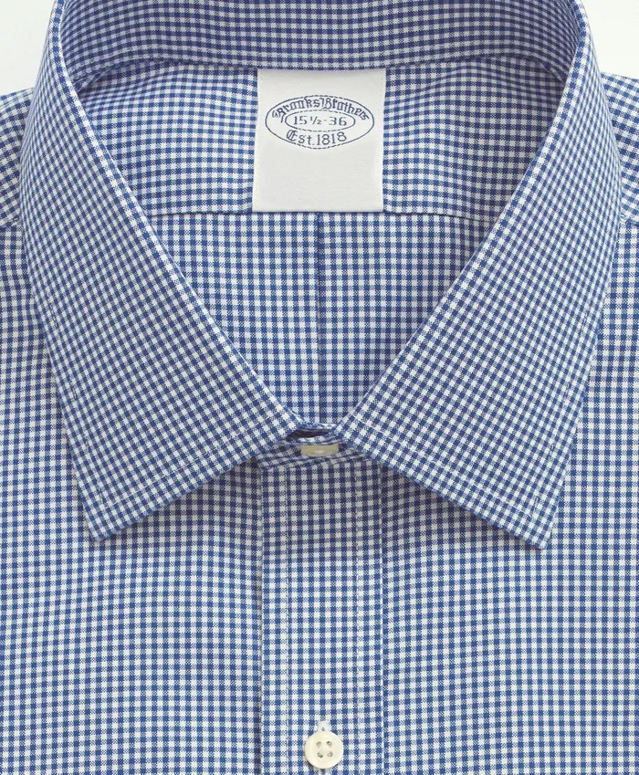 Dress Shirts Men Brooks Brothers Stretch Supima Cotton NonIron Pinpoint Oxford Ainsley Collar Gingham Dress Shirt Bright Blue