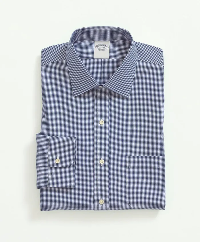 Dress Shirts Men Brooks Brothers Stretch Supima Cotton NonIron Pinpoint Oxford Ainsley Collar Gingham Dress Shirt Bright Blue