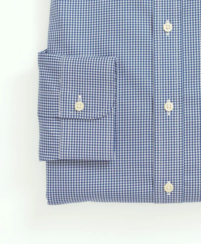 Dress Shirts Men Brooks Brothers Stretch Supima Cotton NonIron Pinpoint Oxford Ainsley Collar Gingham Dress Shirt Bright Blue