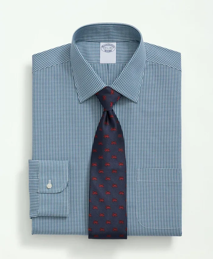 Dress Shirts Men Brooks Brothers Stretch Supima Cotton NonIron Pinpoint Oxford Ainsley Collar Gingham Dress Shirt Teal