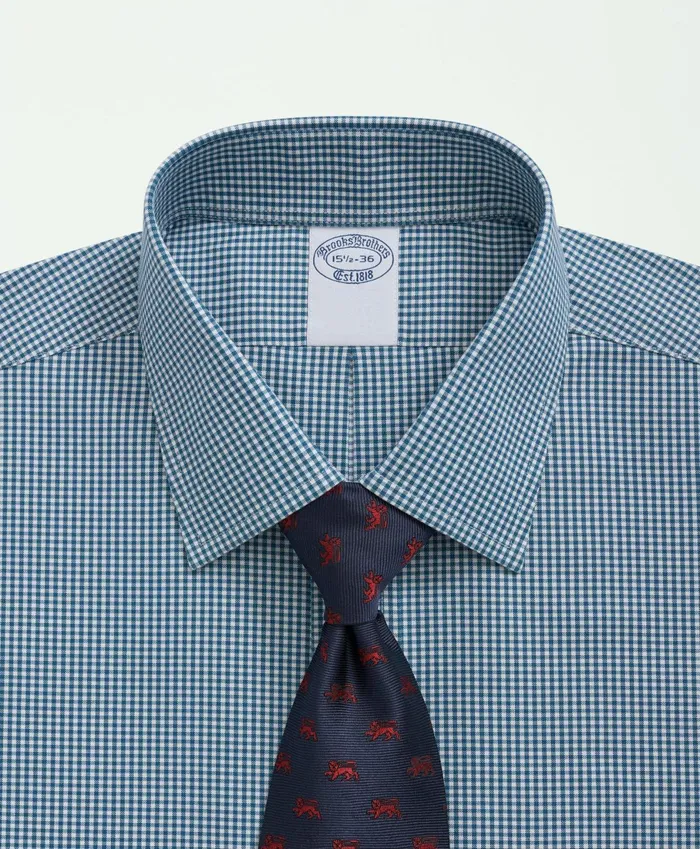 Dress Shirts Men Brooks Brothers Stretch Supima Cotton NonIron Pinpoint Oxford Ainsley Collar Gingham Dress Shirt Teal