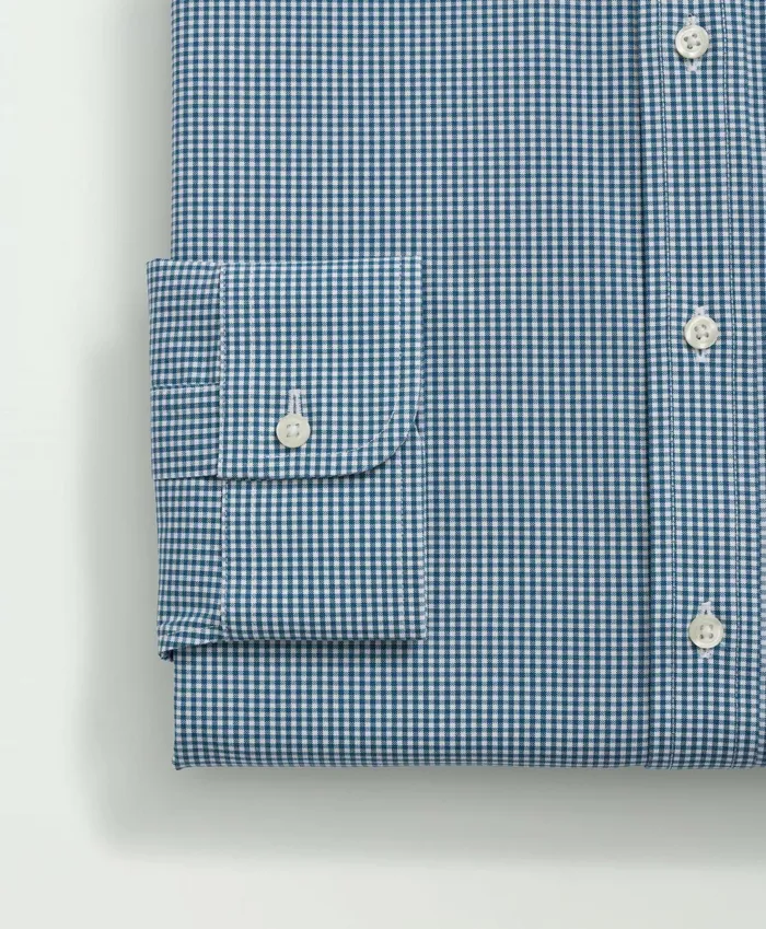 Dress Shirts Men Brooks Brothers Stretch Supima Cotton NonIron Pinpoint Oxford Ainsley Collar Gingham Dress Shirt Teal