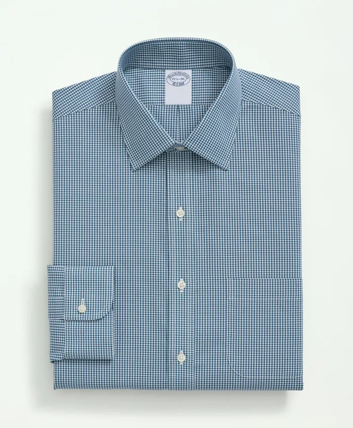 Dress Shirts Men Brooks Brothers Stretch Supima Cotton NonIron Pinpoint Oxford Ainsley Collar Gingham Dress Shirt Teal