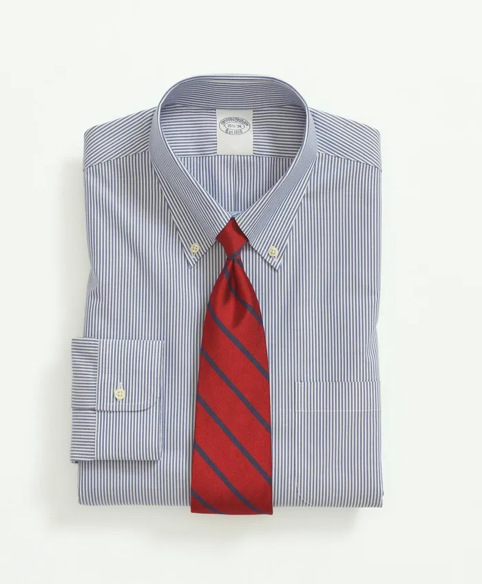 Dress Shirts Men Brooks Brothers Stretch Supima Cotton NonIron Pinpoint Oxford ButtonDown Collar Candy Stripe Dress Shirt Bright Blue