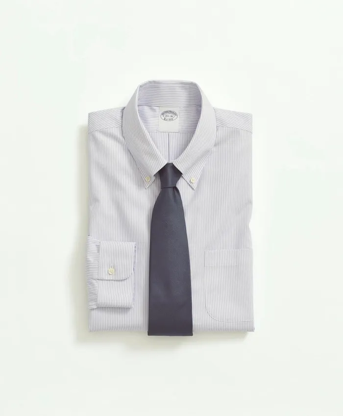 Dress Shirts Men Brooks Brothers Stretch Supima Cotton NonIron Pinpoint Oxford ButtonDown Collar Candy Stripe Dress Shirt Lavender