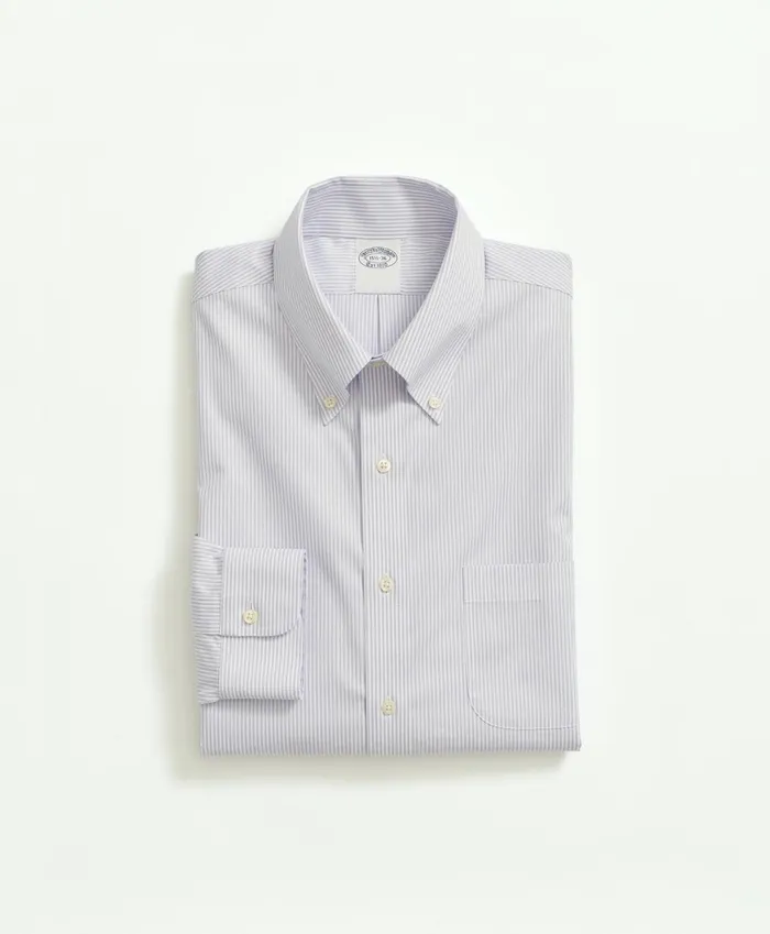 Dress Shirts Men Brooks Brothers Stretch Supima Cotton NonIron Pinpoint Oxford ButtonDown Collar Candy Stripe Dress Shirt Lavender