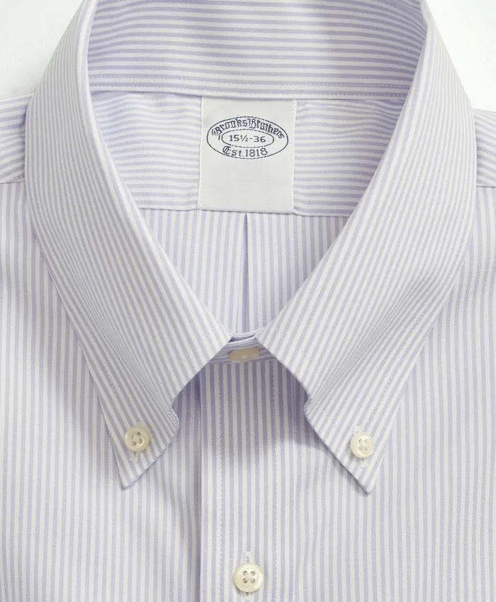 Dress Shirts Men Brooks Brothers Stretch Supima Cotton NonIron Pinpoint Oxford ButtonDown Collar Candy Stripe Dress Shirt Lavender