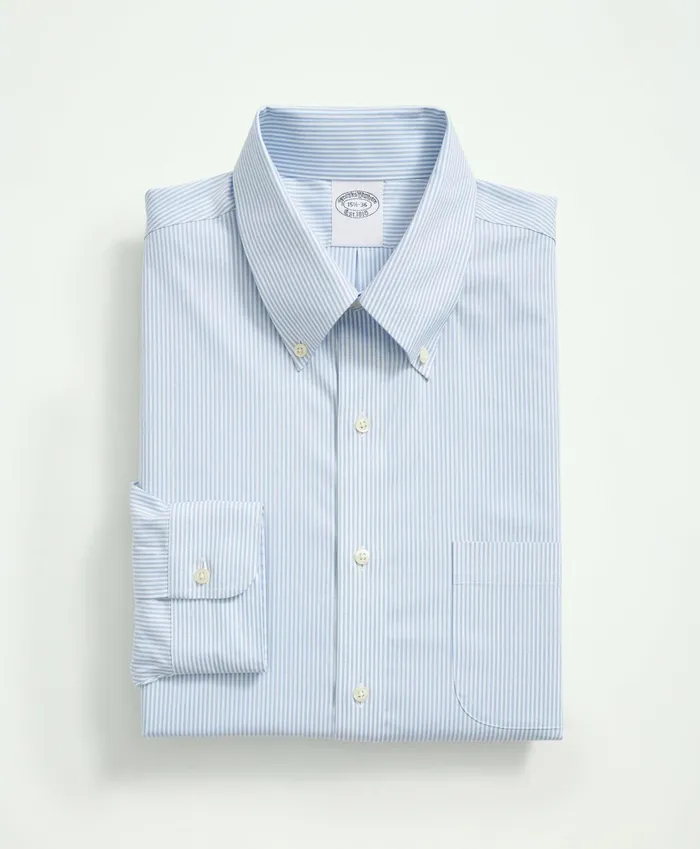 Dress Shirts Men Brooks Brothers Stretch Supima Cotton NonIron Pinpoint Oxford ButtonDown Collar Candy Stripe Dress Shirt Light Blue