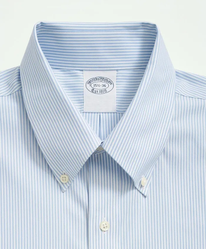 Dress Shirts Men Brooks Brothers Stretch Supima Cotton NonIron Pinpoint Oxford ButtonDown Collar Candy Stripe Dress Shirt Light Blue