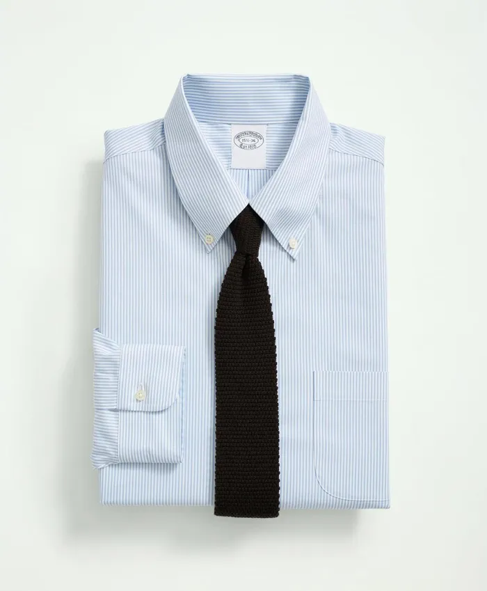 Dress Shirts Men Brooks Brothers Stretch Supima Cotton NonIron Pinpoint Oxford ButtonDown Collar Candy Stripe Dress Shirt Light Blue