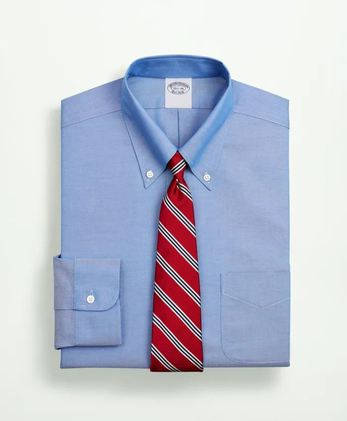 Dress Shirts Men Brooks Brothers Stretch Supima Cotton NonIron Pinpoint Oxford ButtonDown Collar Dress Shirt Blue